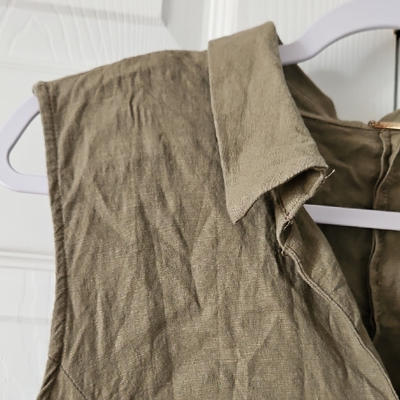 T Tahari Olive Neutral Sleeveless Mini Dress Linen Blend - Picture 3 of 8